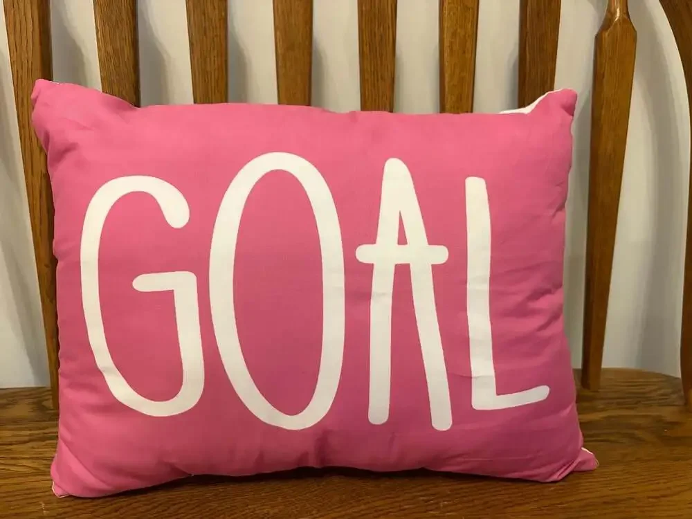 Pink Decorative Lumbar Throw Pillow with GOAL Text